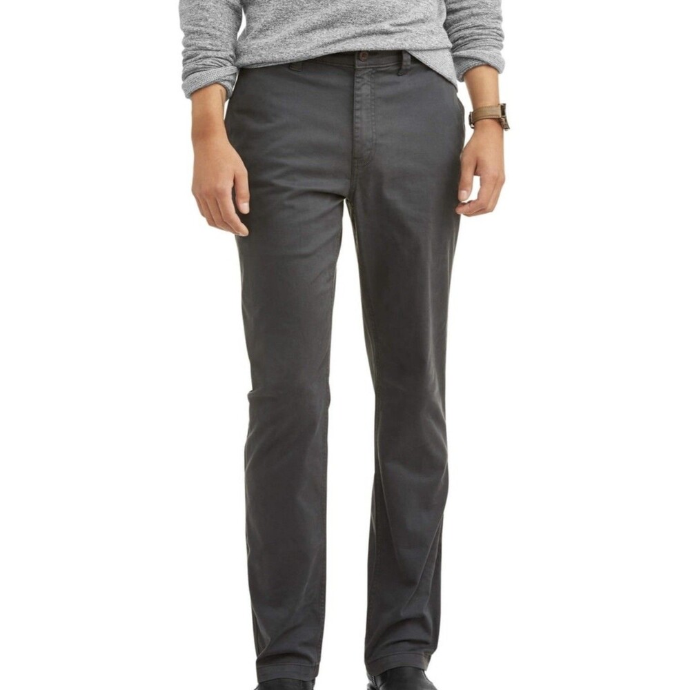George NEW Mens 34x34 Slim Fit Chino Pants Charcoal Gray Business Casual